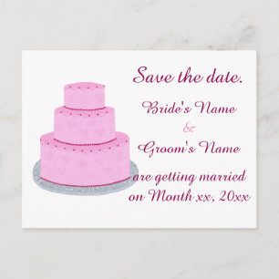 Pink Wedding Cake Hearts Save the Date Postcards