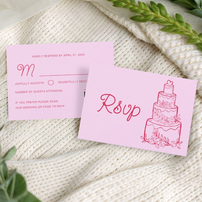 Pink Wedding Cake RSVP Card with QR Code (Créateur téléchargé)