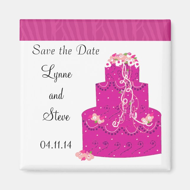 Pink Wedding Cake Save the Date Magnet (Front)