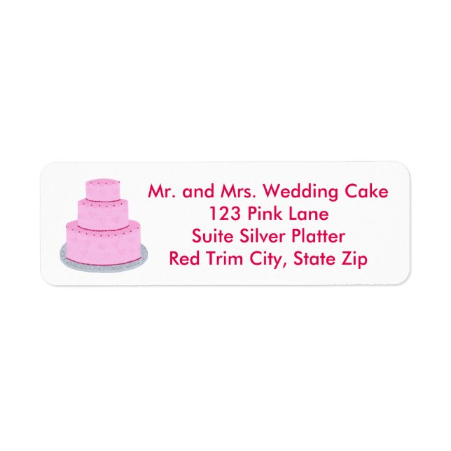 Pink Wedding Cake with Hearts Address Labels (Front)