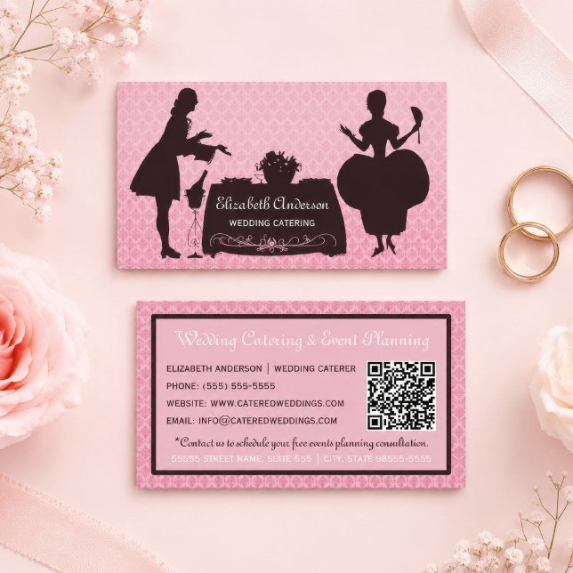 Pink Wedding Catering Silhouette Business Card (Creator Uploaded)
