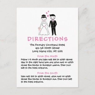 Pink Wedding Directions - Cartoon Bride And Groom Enclosure Card
