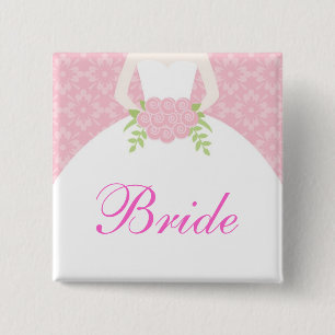 Pink Wedding Dress Bridal Party 2 Inch Square Button