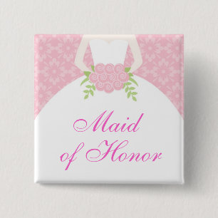 Pink Wedding Dress Bridal Party 2 Inch Square Button