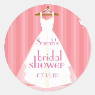 Pink Wedding Dress Bridal Shower Classic Round Sticker