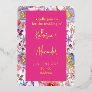 Pink wedding floral Lily Invitation classics Gold