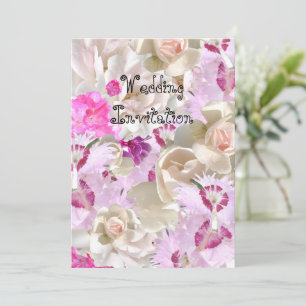 Pink wedding flowers invitation