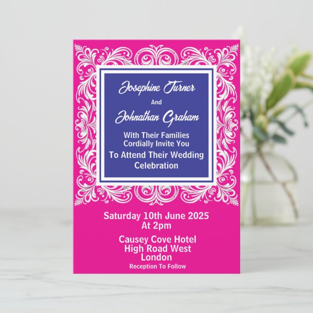 Pink Wedding Invitation Card Fully Personalize (Standing Front)