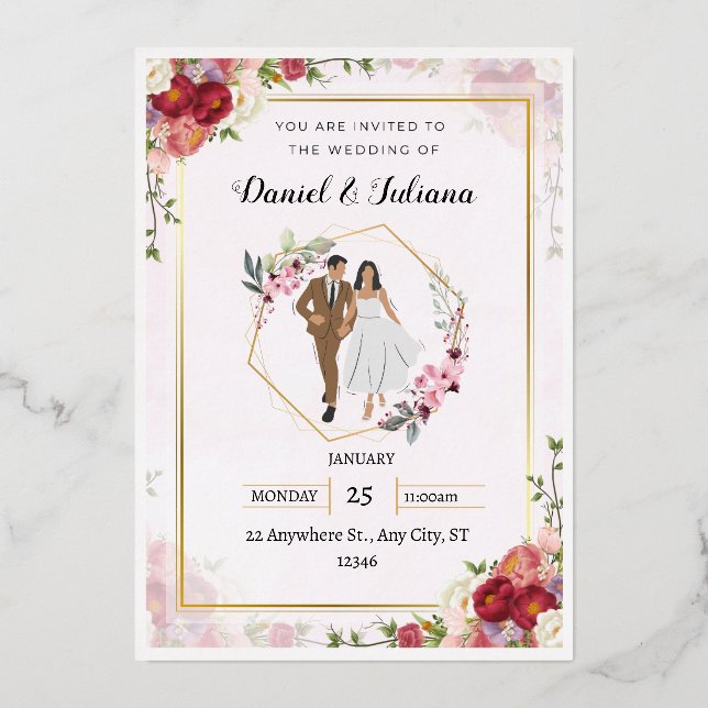 Pink Wedding Invitation Template Wedding Invite (Front)