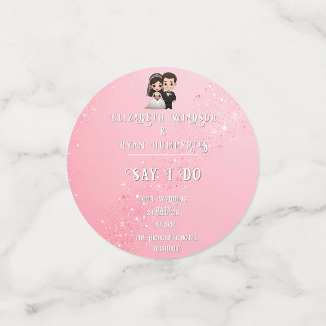 Pink Wedding Invitations with Diamond Sparkles Confetti (Small Front)
