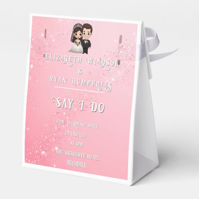 Pink Wedding Invitations with Diamond Sparkles Favor Box (Back Side)