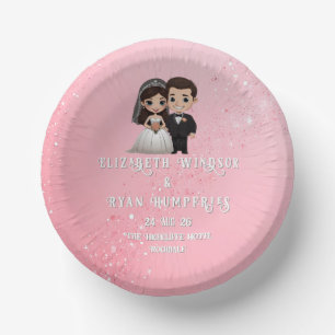 Pink Wedding Invitations with Diamond Sparkles Paper Plate
