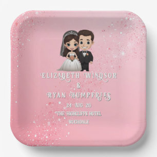 Pink Wedding Invitations with Diamond Sparkles Paper Plate