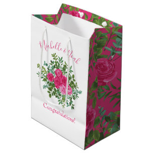Pink Wedding Modern Floral Medium Gift Bag