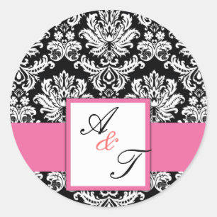 Pink Wedding Monogram Damask Seal