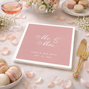 Pink Wedding Mr. and Mrs. Dusty Rose White Script Napkin