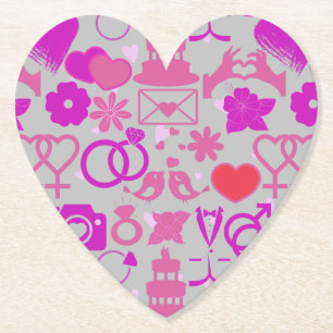 Pink Wedding ornaments pattern 03 Grey BG Paper Coaster