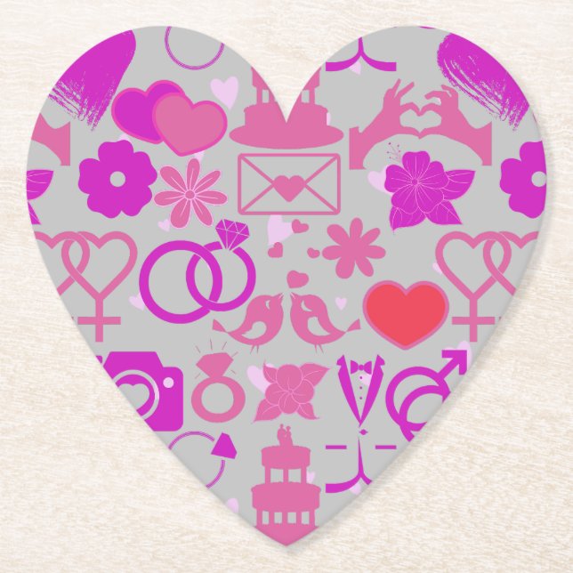 Pink Wedding ornaments pattern 03 Grey BG Paper Coaster (Front)