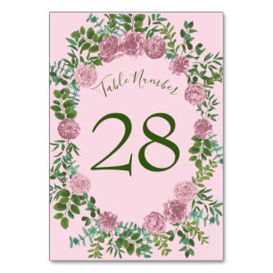 Pink Wedding Pastel Vintage Light Floral Roses Table Number