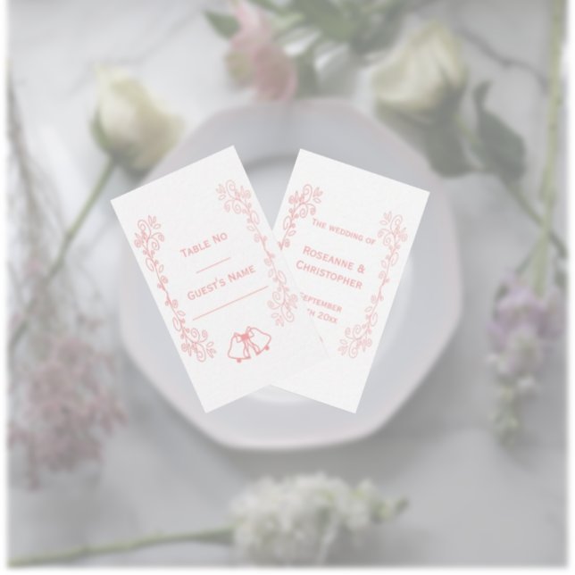 Pink Wedding Place Card Bells Scrollwork (Pink wedding place setting card bells and scrollwork design)