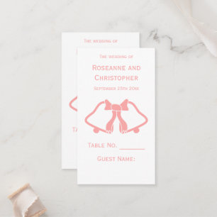 Pink Wedding Place Setting Card Bells Ribbon