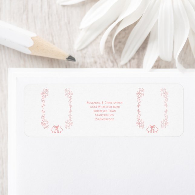 Pink Wedding Return Address Label Bells (Insitu)