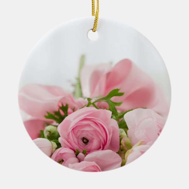 Pink Wedding Roses Ceramic Ornament (Front)