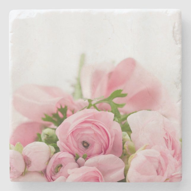 Pink Wedding Roses Stone Coaster (Front)