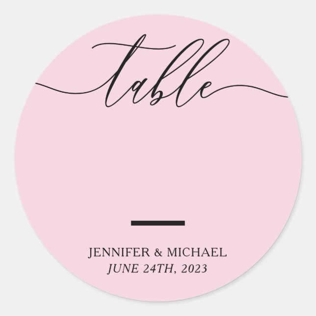 Pink Wedding Seating Script Table Number Classic Round Sticker (Front)