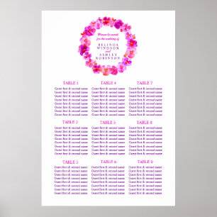 Pink Wedding Seating Table Planner 1-9 tables Poster