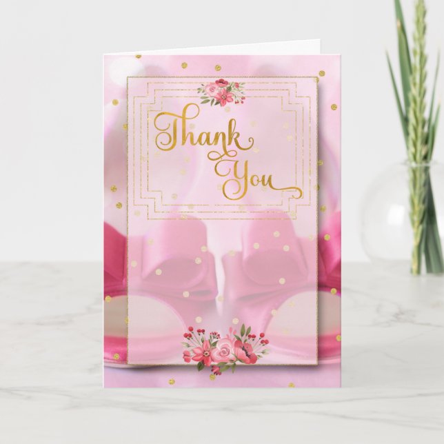 Pink Wedding Shoes Bridal Blank Inside Thank You Card (Front)