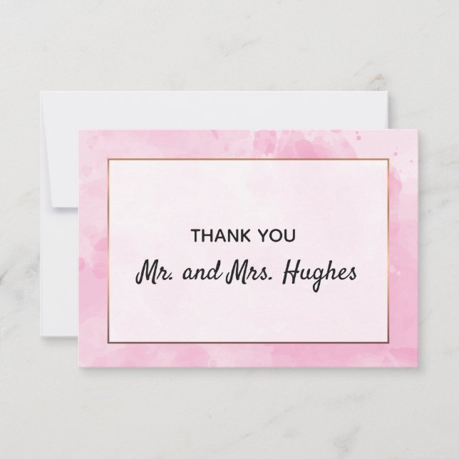 Pink wedding thank you in watercolor  card (Front)