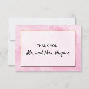 Pink wedding thank you in watercolor  card