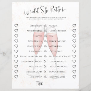 Pink Wedding Would She Rather Bridal Shower Game
