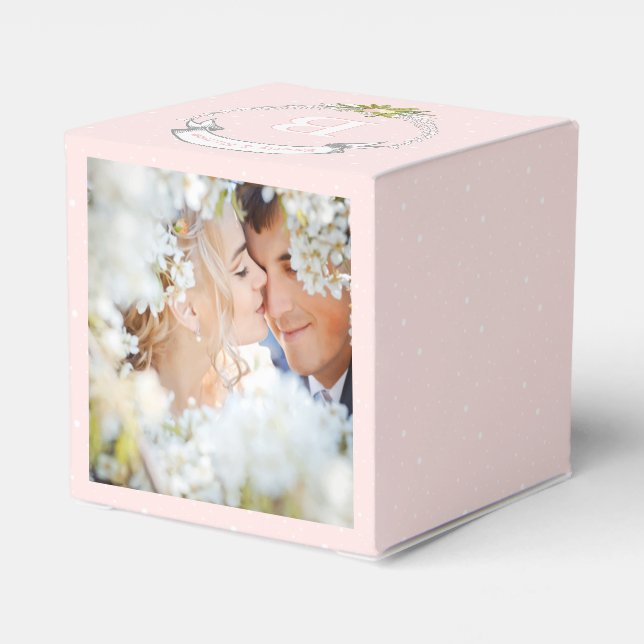 Pink Wedding Your Photos Monogram Names Favor Box (Back Side)