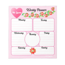 Pink Weekly Planner Flowers Arrangement Notepad 