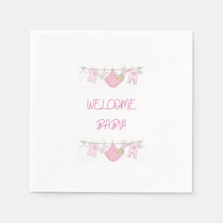 Pink Welcome Baby Cute Simple Baby Shower Napkin