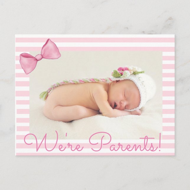 Pink We're Parents Baby Birth Announcement (Front)