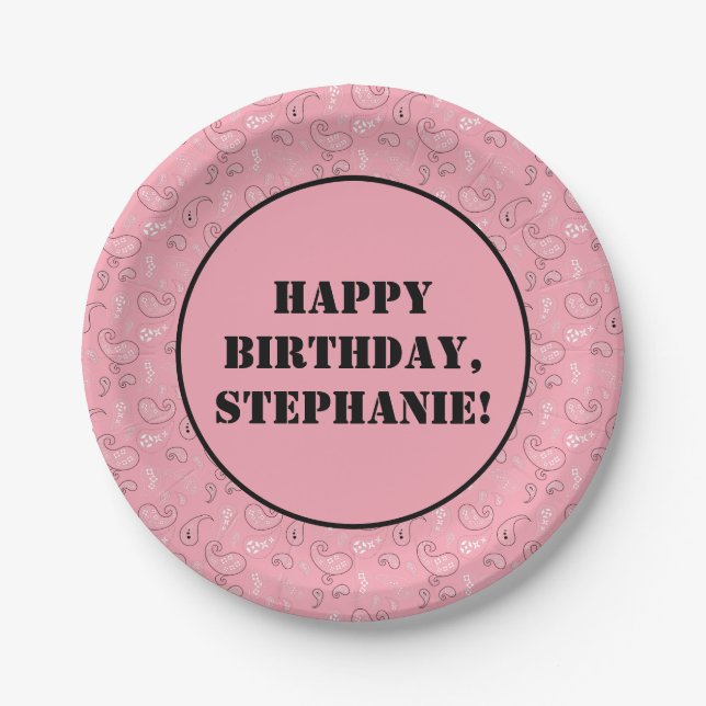 Pink Western Bandana Print Birthday Party Paper Plate (Front)