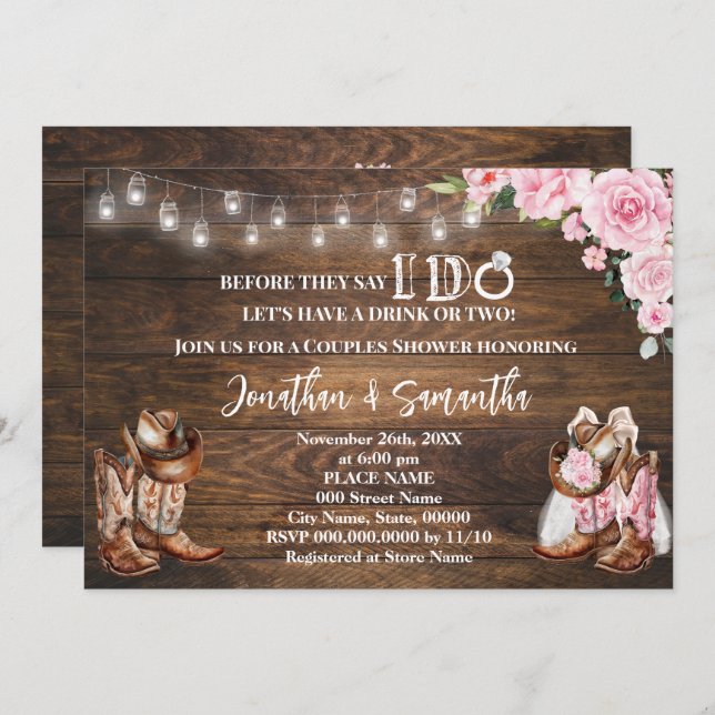 Pink Western Before they say I do Couples Shower Invitation (Front/Back)