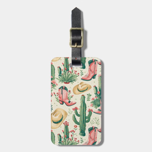 Pink Western Cactus Luggage Tag (Front Vertical)