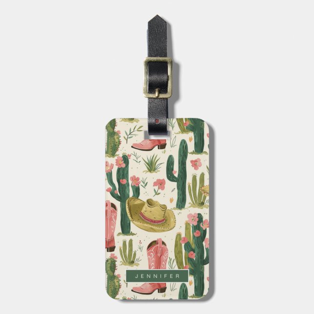 Pink Western Cactus Luggage Tags (Front Vertical)