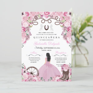 Pink Western Charra Girl Ranchero Quinceanera Invitation