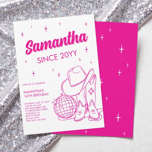 Pink Western Country Disco 16th Birthday Party Invitation (Pink Western Country Disco 16th Birthday Party Invitation)