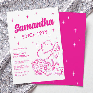 Pink Western Country Disco 30th Birthday Party Invitation