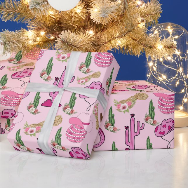 Pink Western Cow Girl Pattern Wrapping Paper (Holidays)