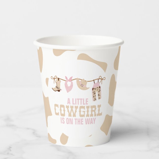 Pink Western Cowgirl Baby Shower Paper Plates Paper Cups (Front)