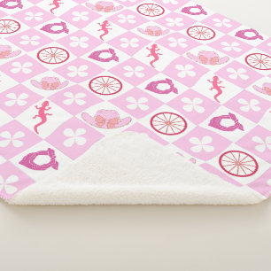 Pink Western Cowgirl Checkered Seamless Pattern Sherpa Blanket