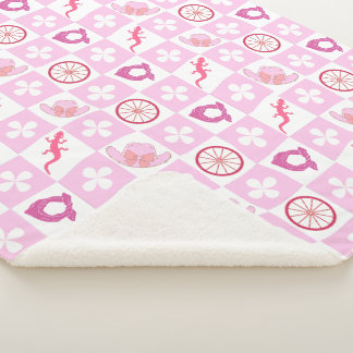 Pink Western Cowgirl Checkered Seamless Pattern Sherpa Blanket