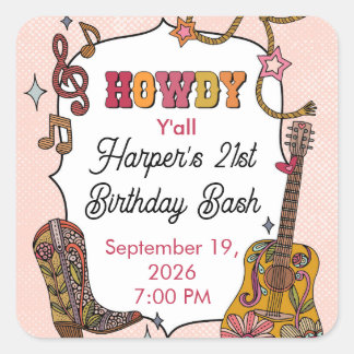 Pink Western Cowgirl Party Square Sticker
